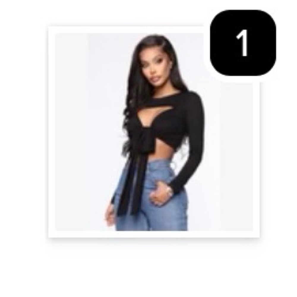 Black Tie-Front Long Sleeve Crop Top
